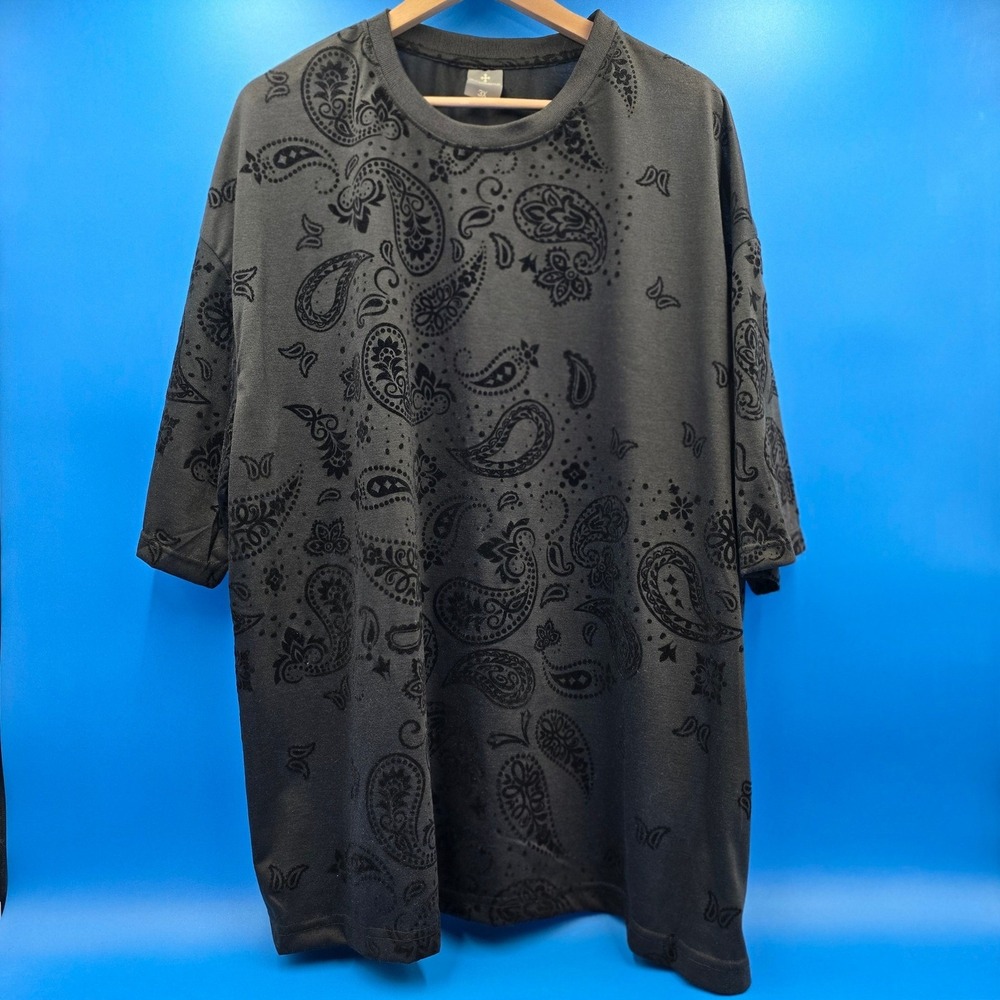 Saints Studio‎ Men's 3X T-Shirt Black Paisley Flocked Velour Oversized NWT $58